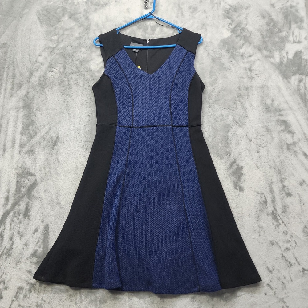 NEW Covington Dress Womens S Black Blue Color Block Flare Midi Sleeveless V-Neck